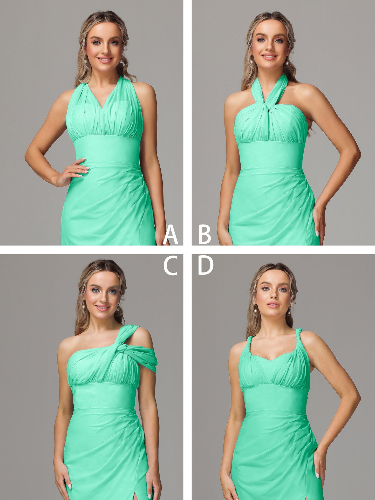 Sleeveless Off The Shoulder Chiffon Bridesmaid Dress With Slit