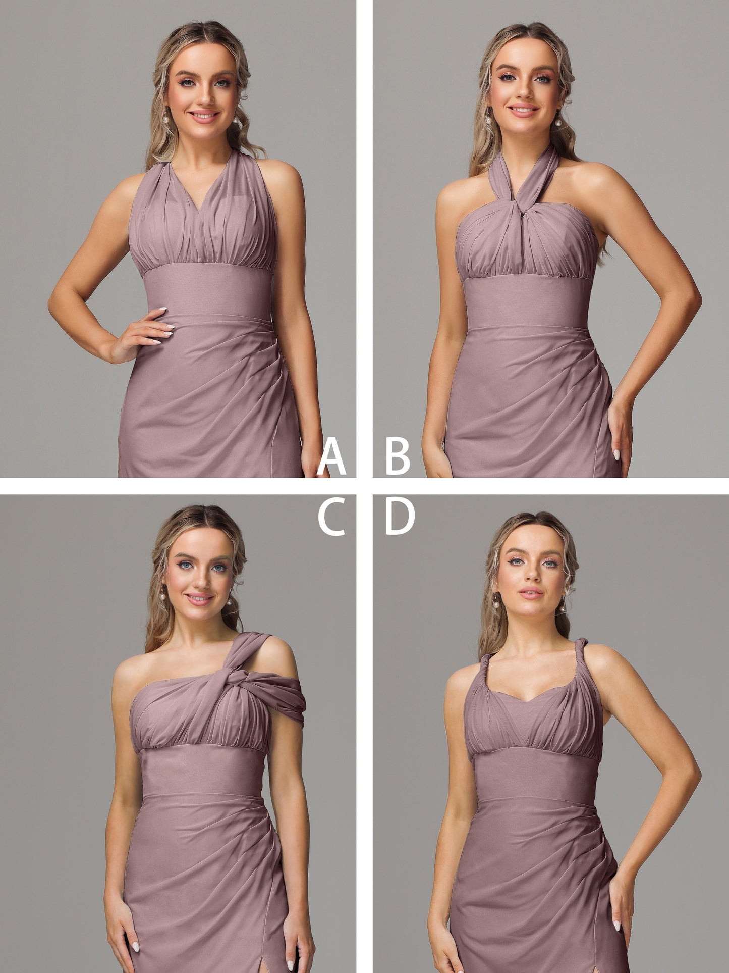 Sleeveless Off The Shoulder Chiffon Bridesmaid Dress With Slit