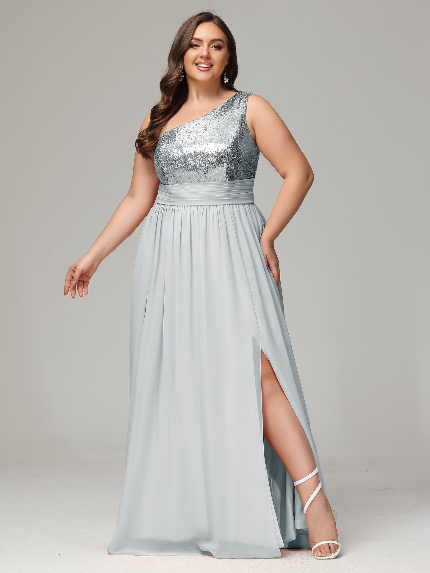 One-Shoulder Sequins Plus Size Bridesmaid Dress