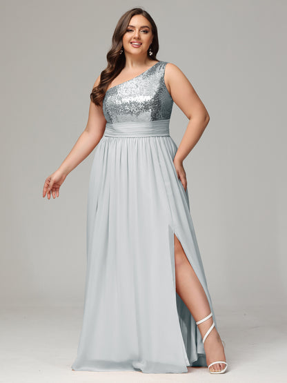 One-Shoulder Sequins Plus Size Bridesmaid Dress