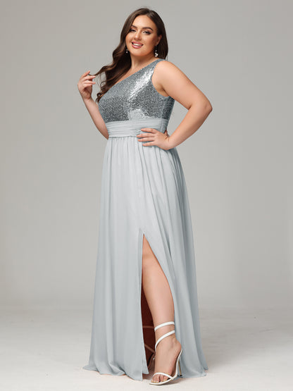 One-Shoulder Sequins Plus Size Bridesmaid Dress