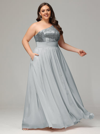 One-Shoulder Sequins Plus Size Bridesmaid Dress