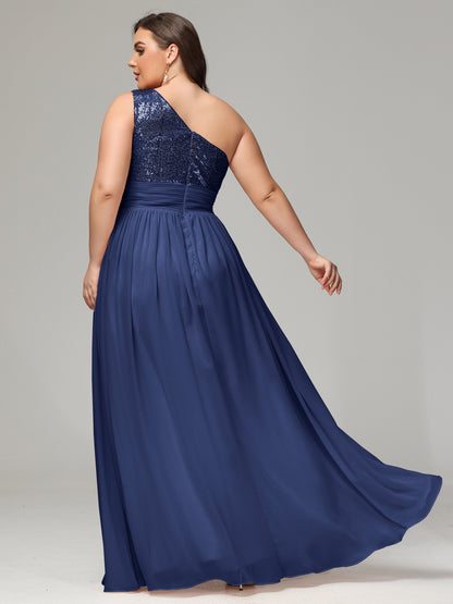 One-Shoulder Sequins Plus Size Bridesmaid Dress