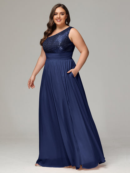 One-Shoulder Sequins Plus Size Bridesmaid Dress