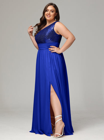 One-Shoulder Sequins Plus Size Bridesmaid Dress