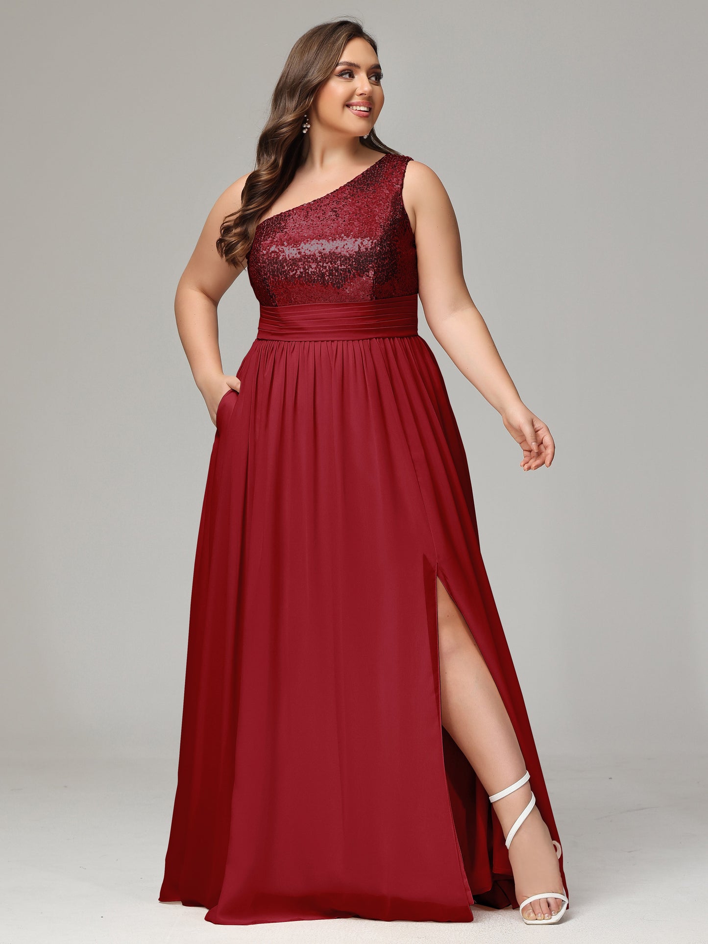 One-Shoulder Sequins Plus Size Bridesmaid Dress