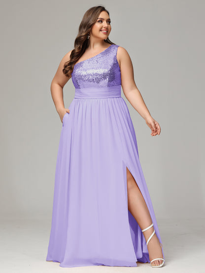 One-Shoulder Sequins Plus Size Bridesmaid Dress