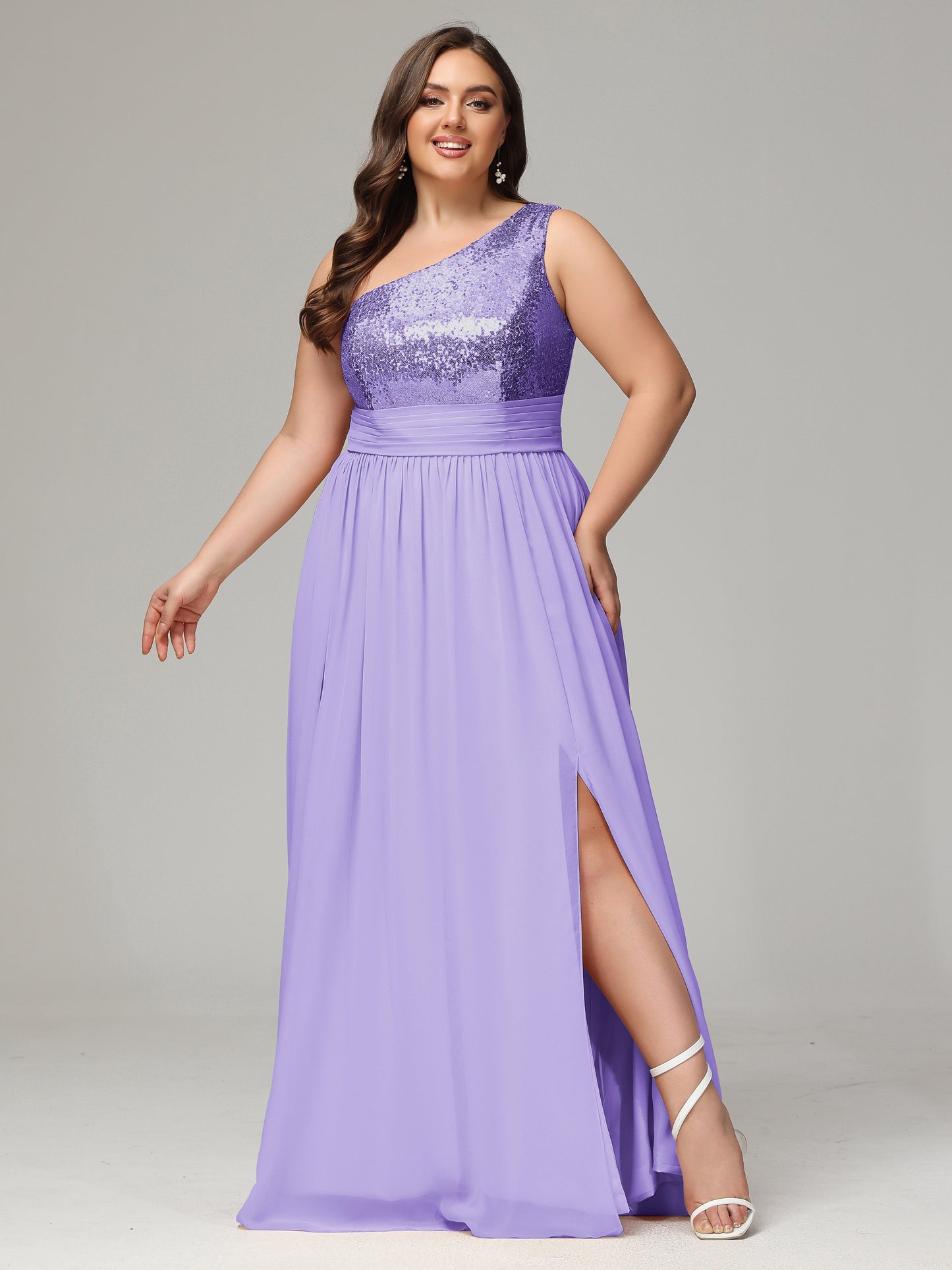 One-Shoulder Sequins Plus Size Bridesmaid Dress