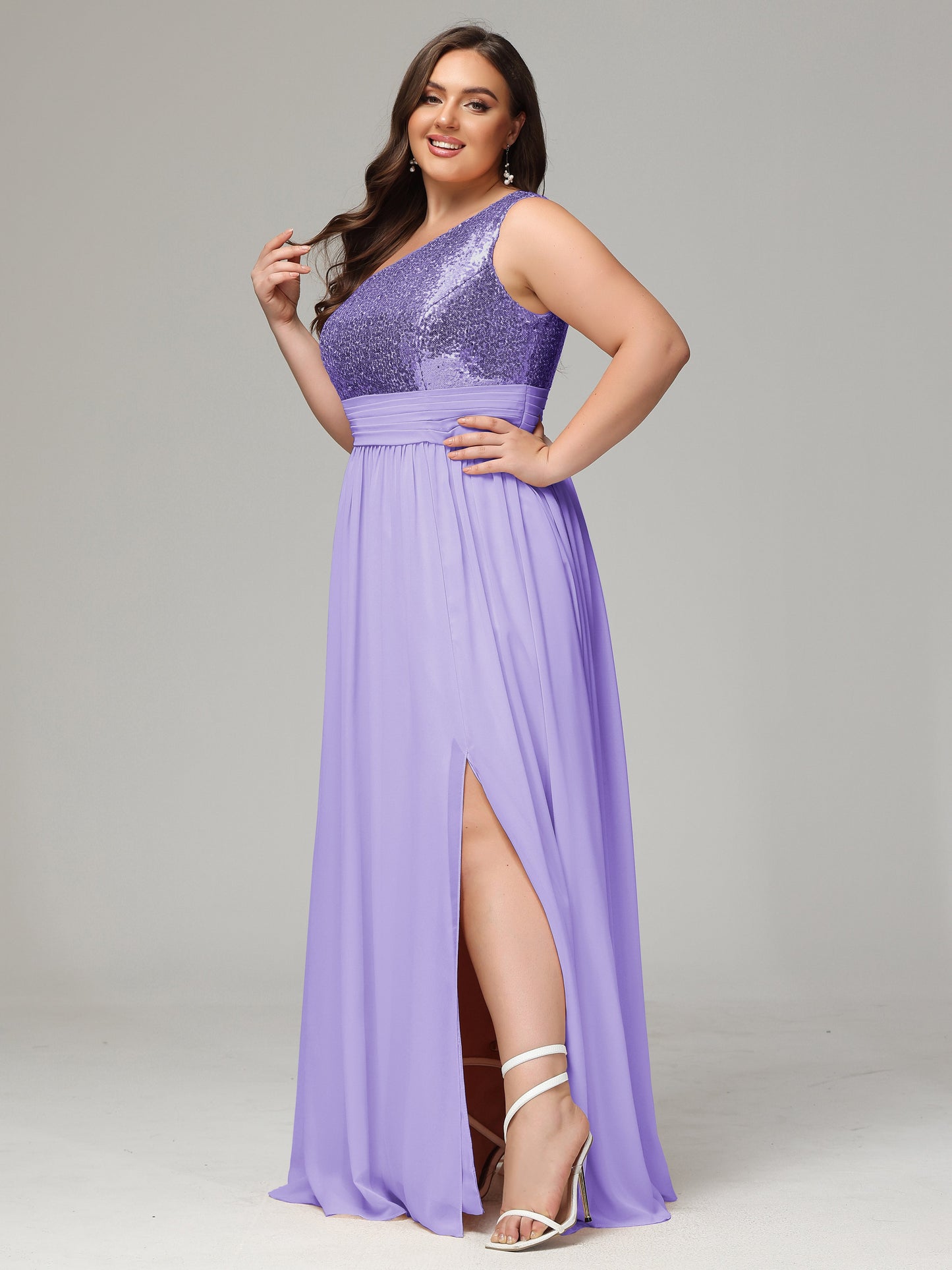 One-Shoulder Sequins Plus Size Bridesmaid Dress