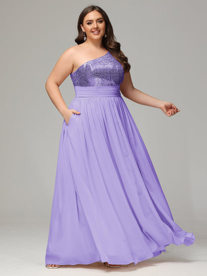 One-Shoulder Sequins Plus Size Bridesmaid Dress