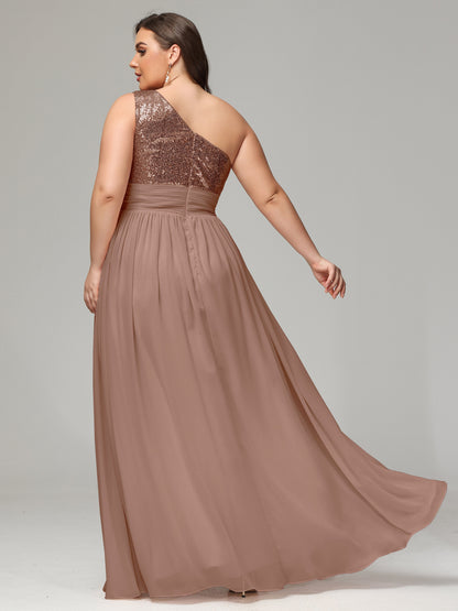 One-Shoulder Sequins Plus Size Bridesmaid Dress