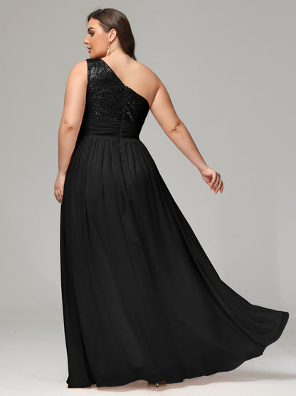 One-Shoulder Sequins Plus Size Bridesmaid Dress