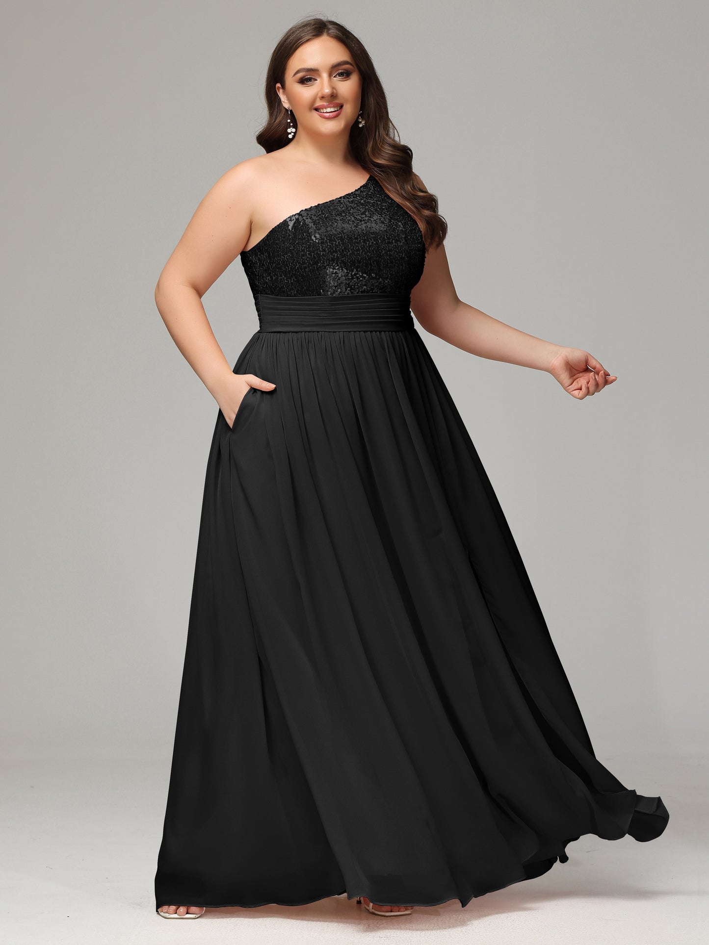 One-Shoulder Sequins Plus Size Bridesmaid Dress