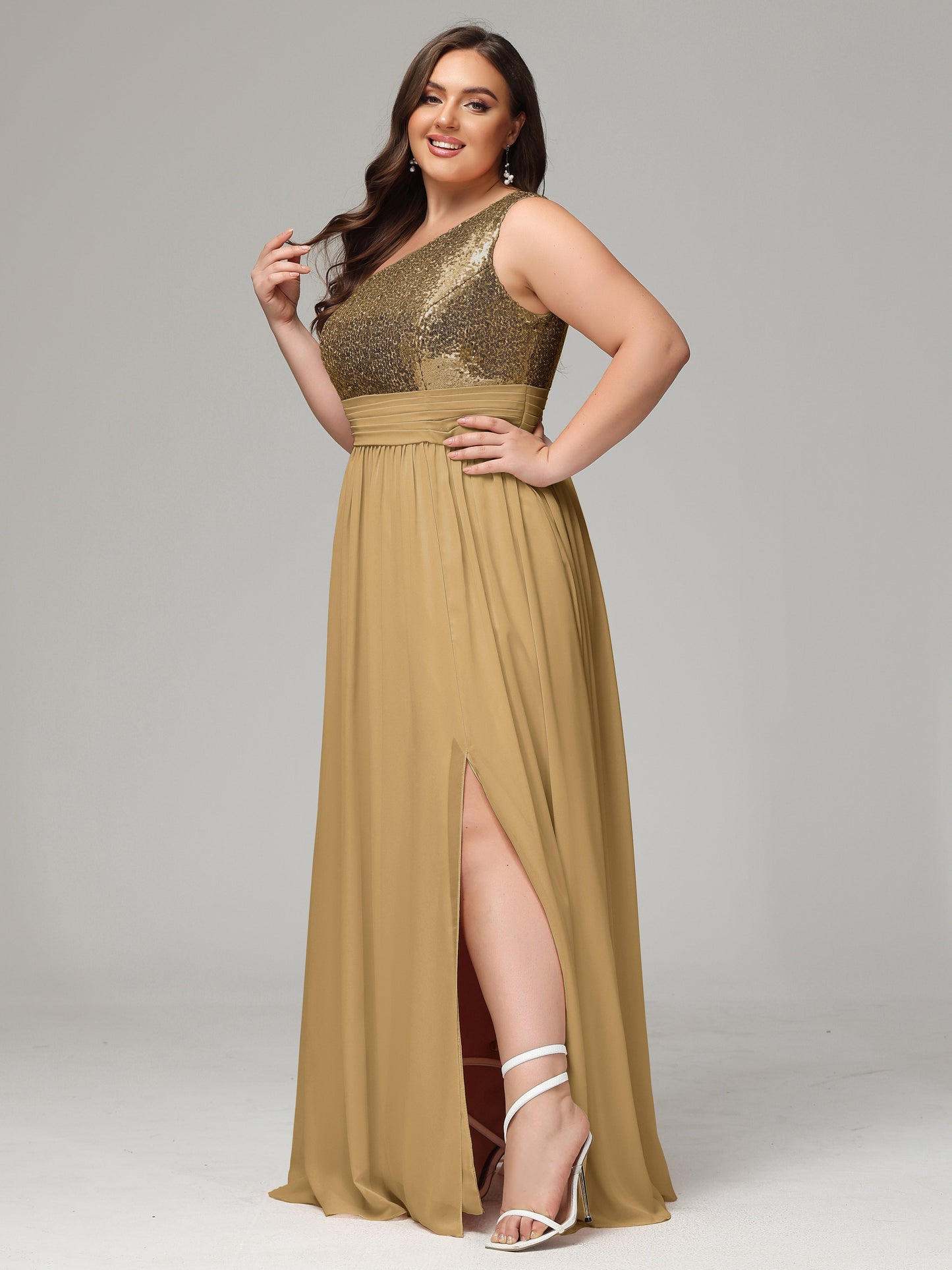 One-Shoulder Sequins Plus Size Bridesmaid Dress