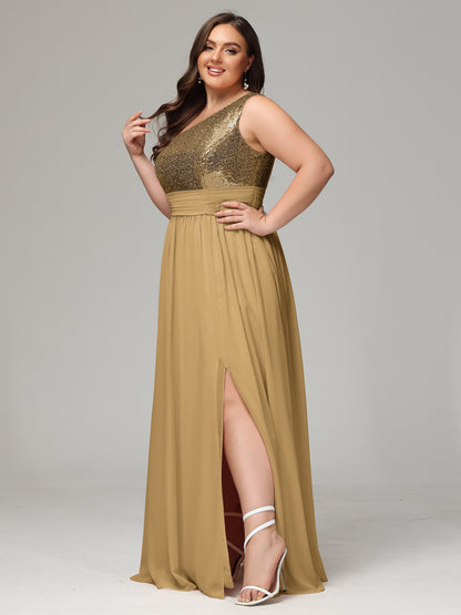One-Shoulder Sequins Plus Size Bridesmaid Dress