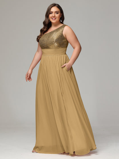One-Shoulder Sequins Plus Size Bridesmaid Dress