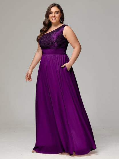 One-Shoulder Sequins Plus Size Bridesmaid Dress