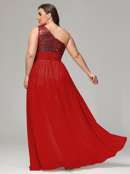 One-Shoulder Sequins Plus Size Bridesmaid Dress
