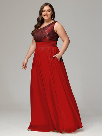 One-Shoulder Sequins Plus Size Bridesmaid Dress