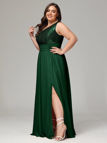 One-Shoulder Sequins Plus Size Bridesmaid Dress
