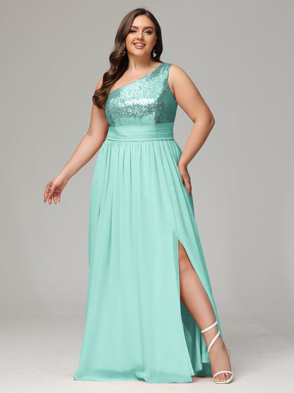 One-Shoulder Sequins Plus Size Bridesmaid Dress