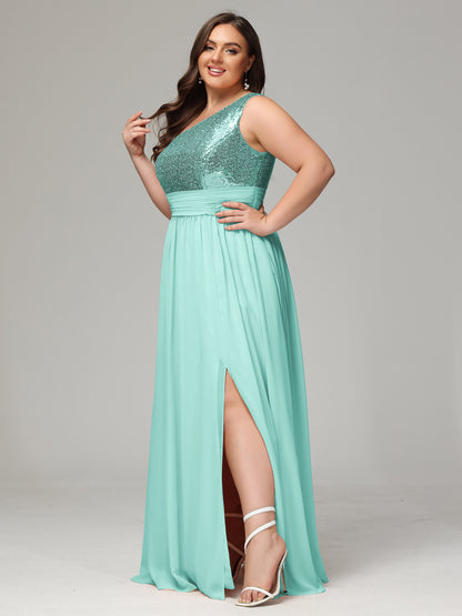 One-Shoulder Sequins Plus Size Bridesmaid Dress