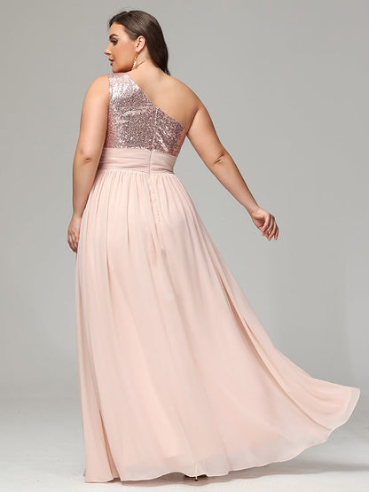 One-Shoulder Sequins Plus Size Bridesmaid Dress