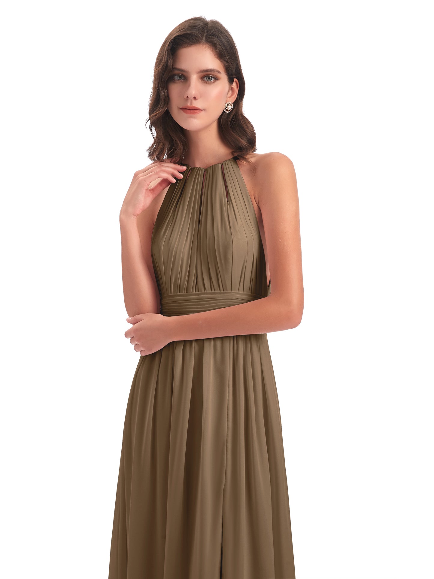 Marlowe Floor Length Halter Split Chiffon Bridesmaid Dresses