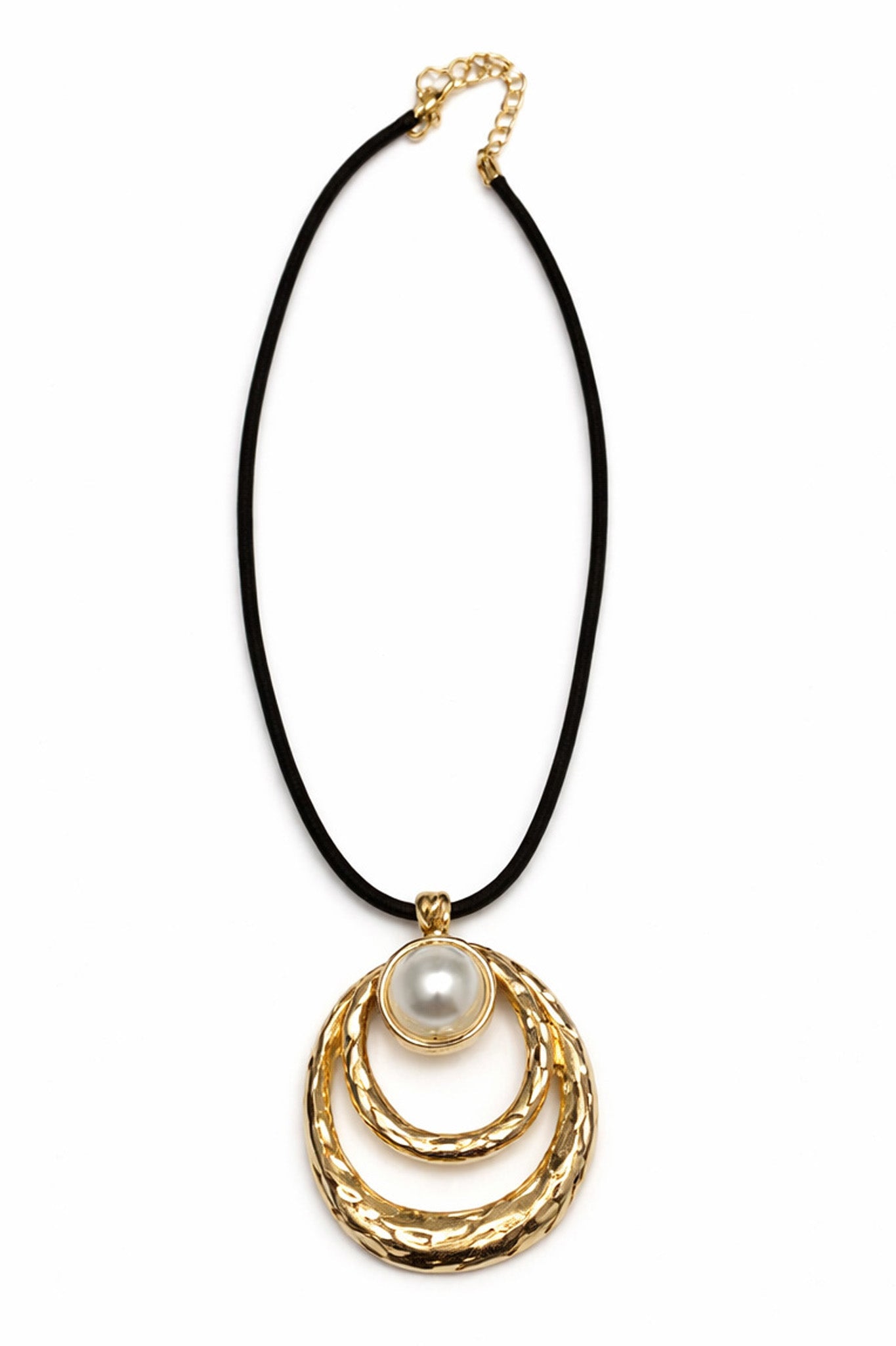 Avalon Pearl and Hammered Gold Hoop Cord Necklace