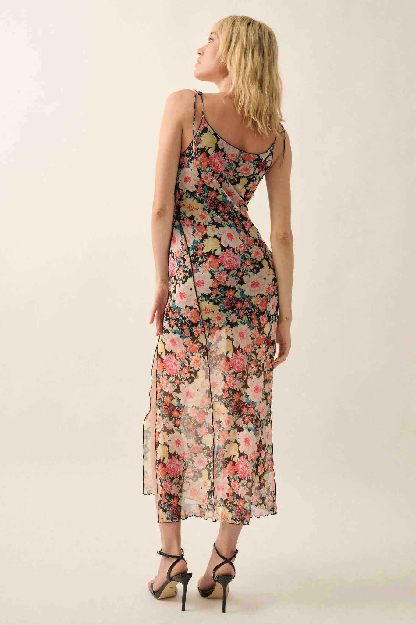 Garden Grown Floral-Print Mesh Midi Slip Dress