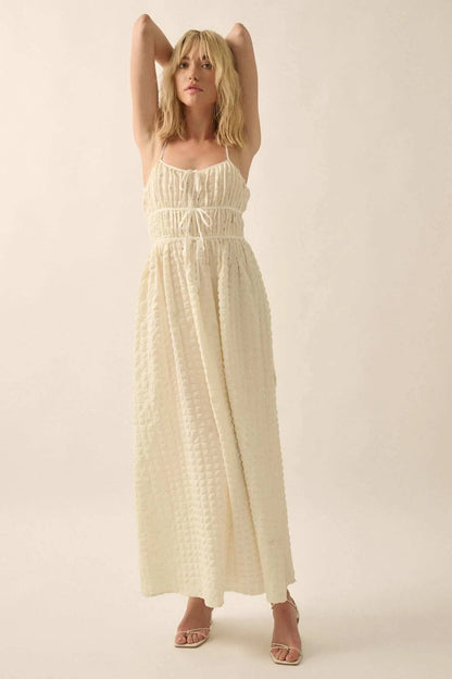 Puff Piece Textured Bubble Plaid Maxi Dress