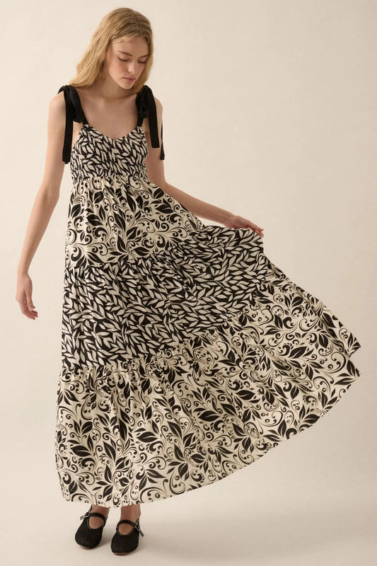 Grow Together Floral Colorblock Tiered Maxi Dress