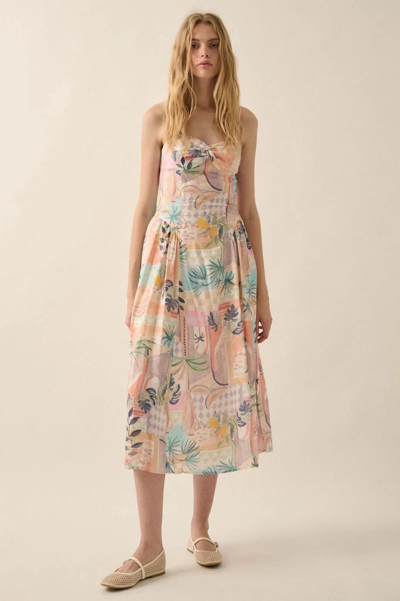Meet Me in Miami Tropical Motif-Print Midi Dress