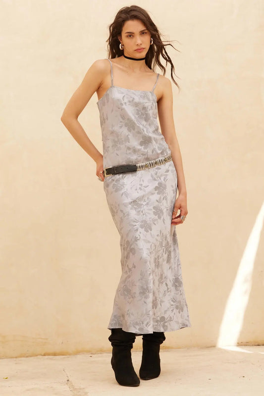 Precious Petals Floral Satin Maxi Slip Dress