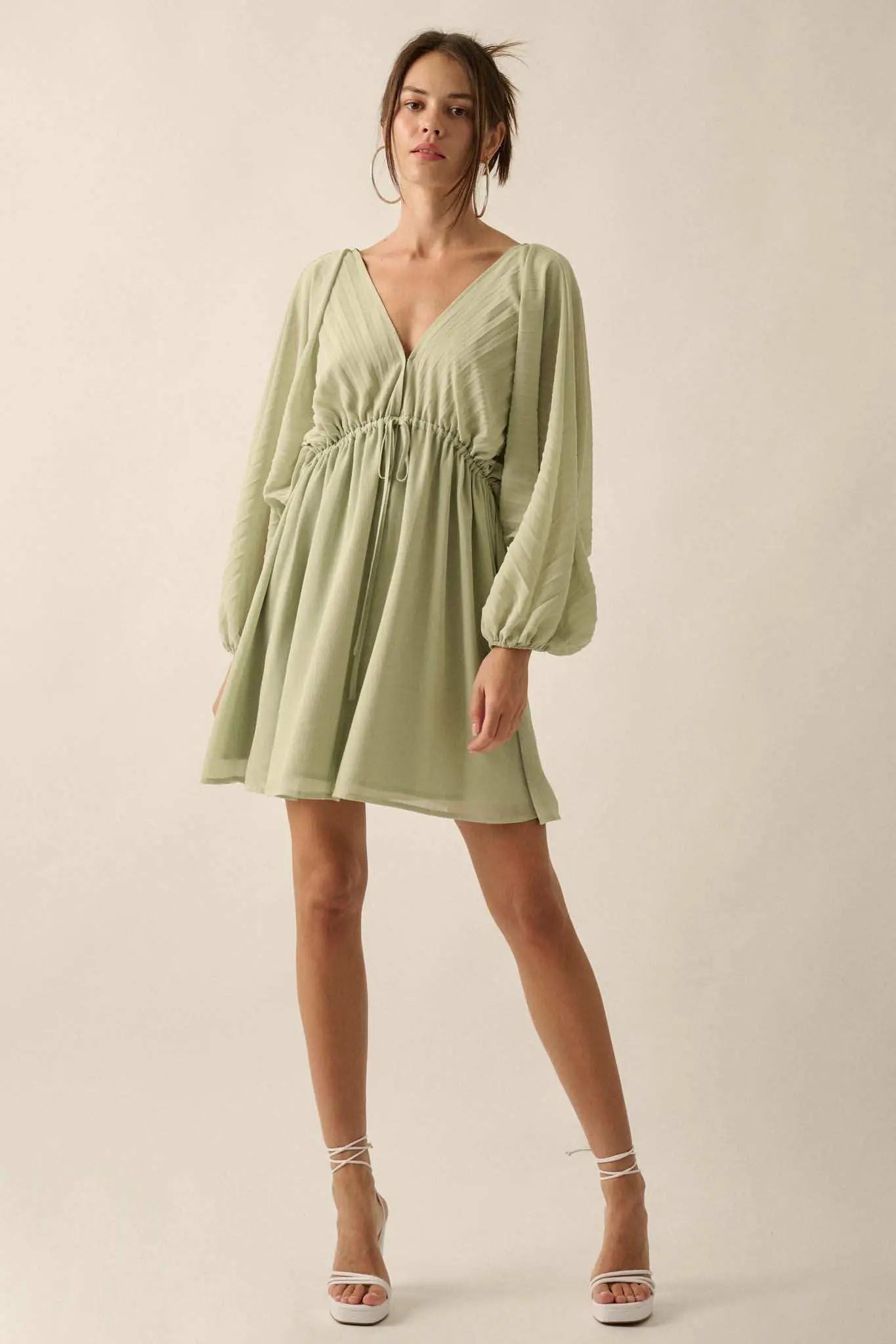 Ripple Effect Accordion Pleated Kimono Mini Dress