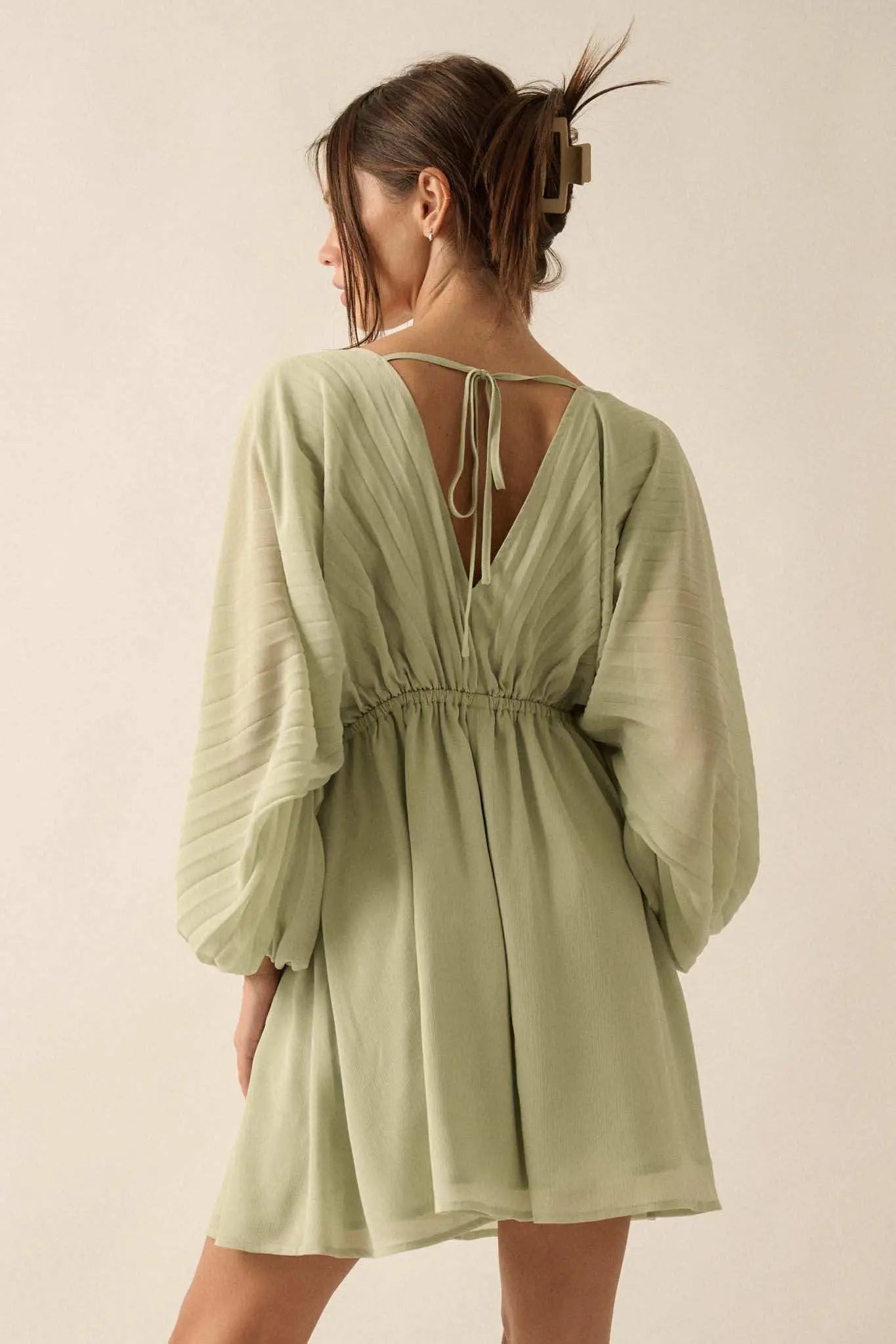 Ripple Effect Accordion Pleated Kimono Mini Dress