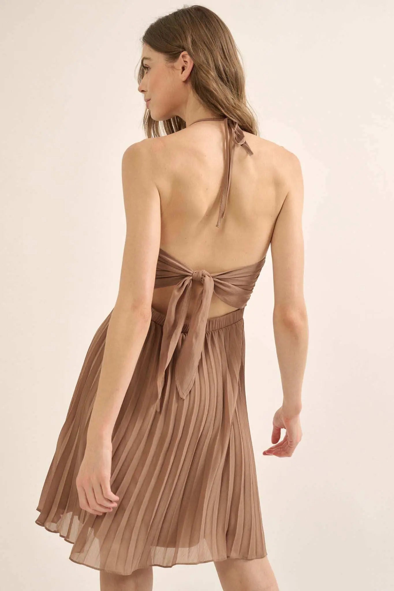 Mucho Mambo Accordion Pleated Halter Mini Dress
