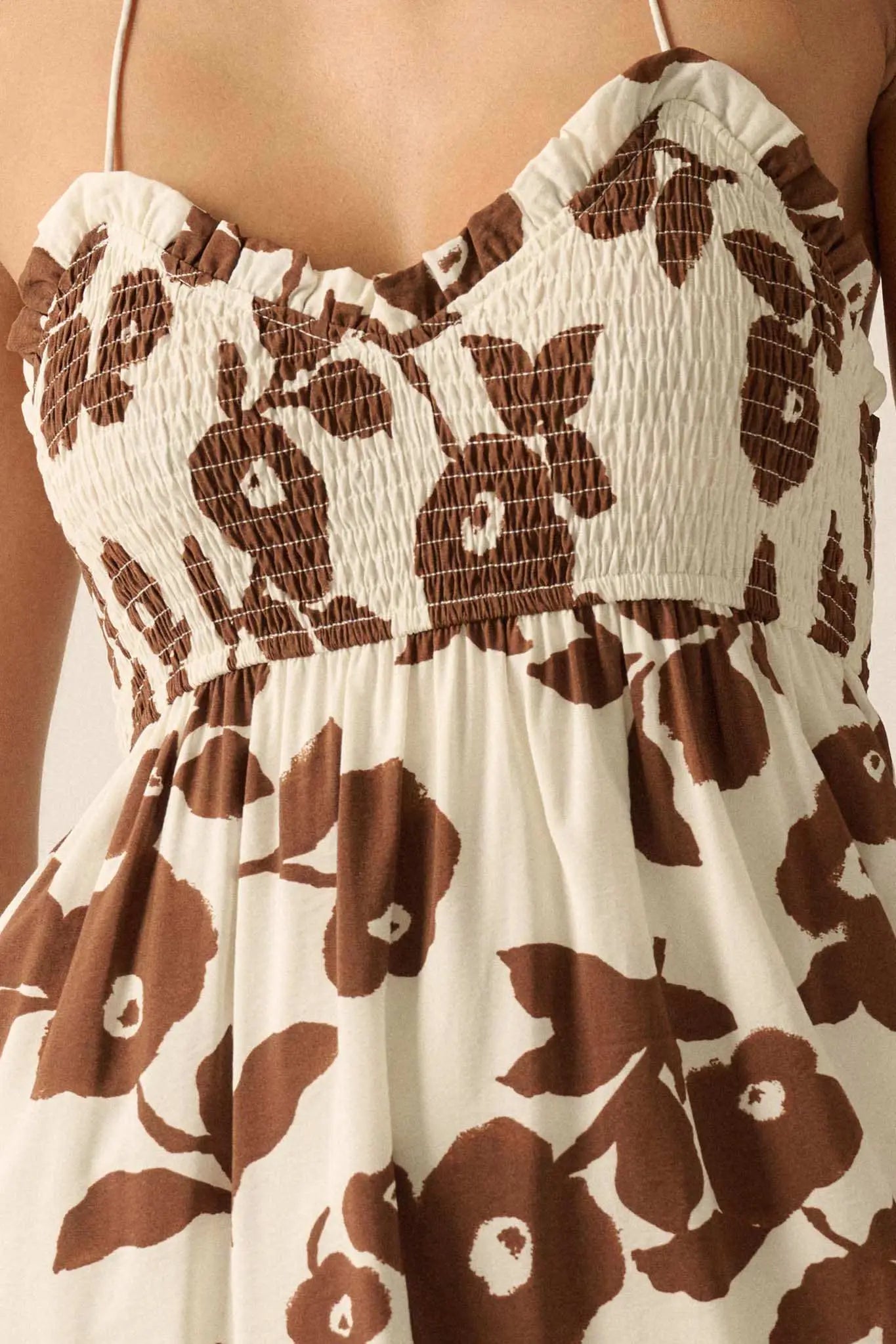 Poppy Prairie Smocked Floral Halter Maxi Dress