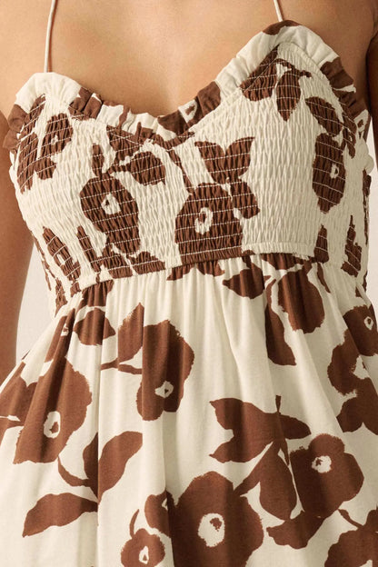 Poppy Prairie Smocked Floral Halter Maxi Dress