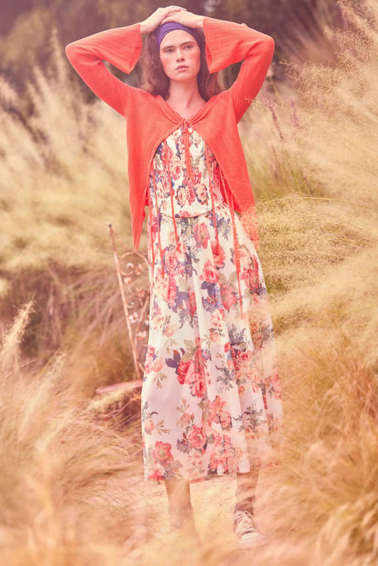 Blooming Valley Floral Mesh Smocked Maxi Dress