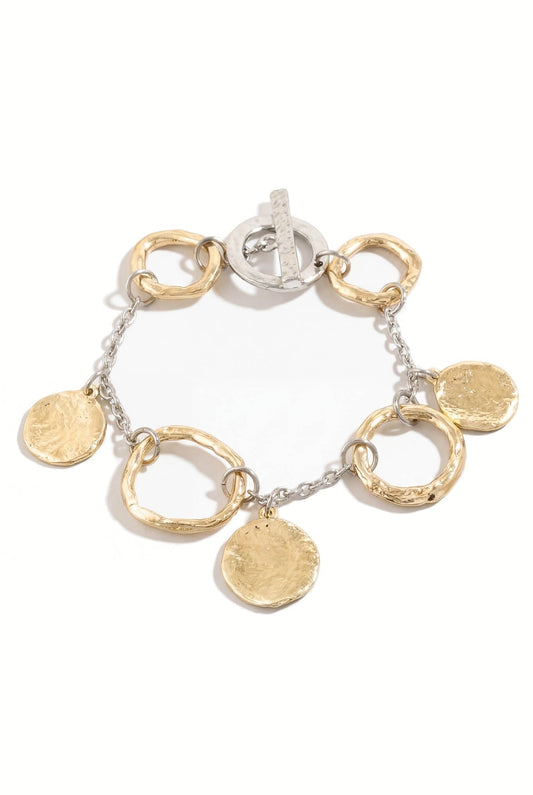 Ladera Two-tone Hammered Coin and Hoop Bracelet
