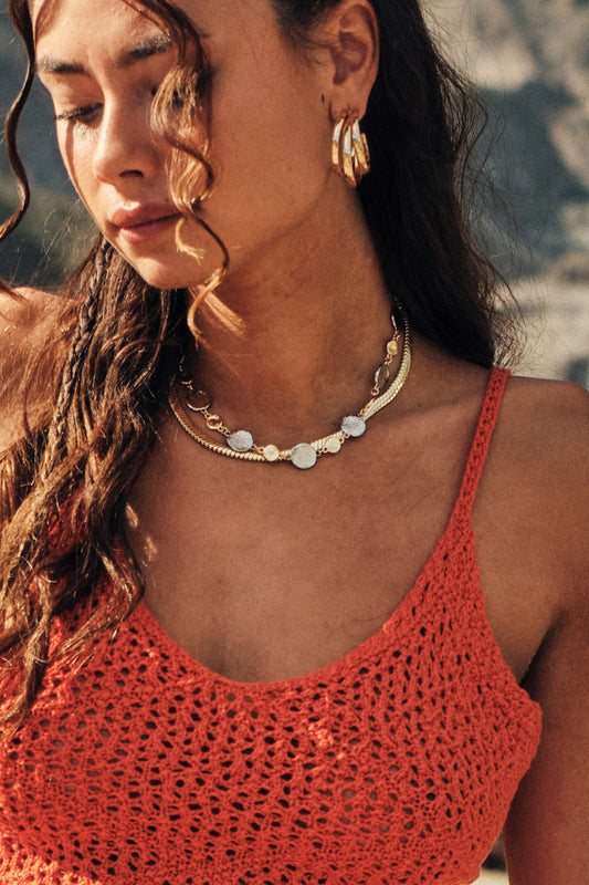 Cielo Two-Tone Hammered Coin Chain Necklace