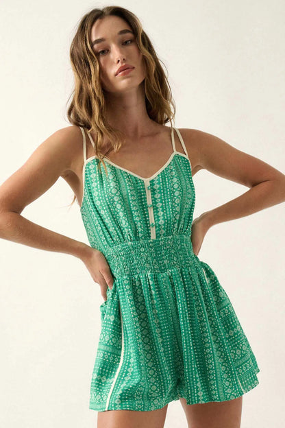 Great Escape Geo-Print Open-Back Romper