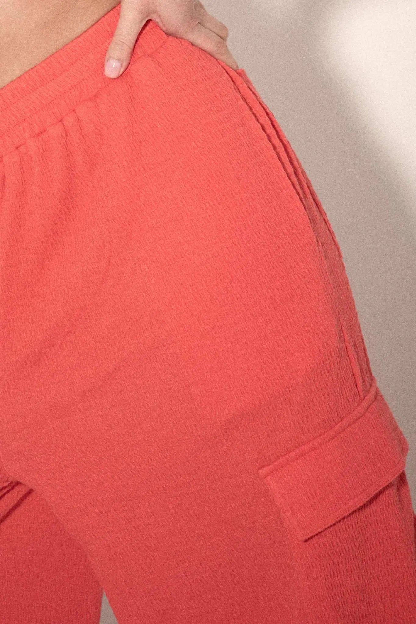 Smocked Jersey Wide-Leg Cargo Lounge Pants