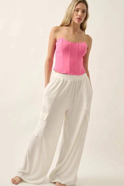 Smocked Jersey Wide-Leg Cargo Lounge Pants