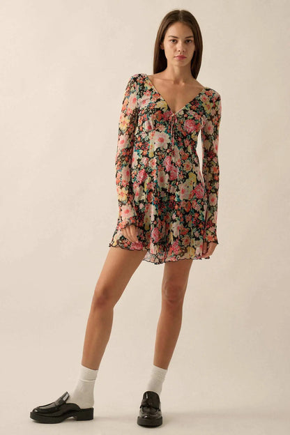 Growing Wild Floral-Print Mesh Long-Sleeve Romper