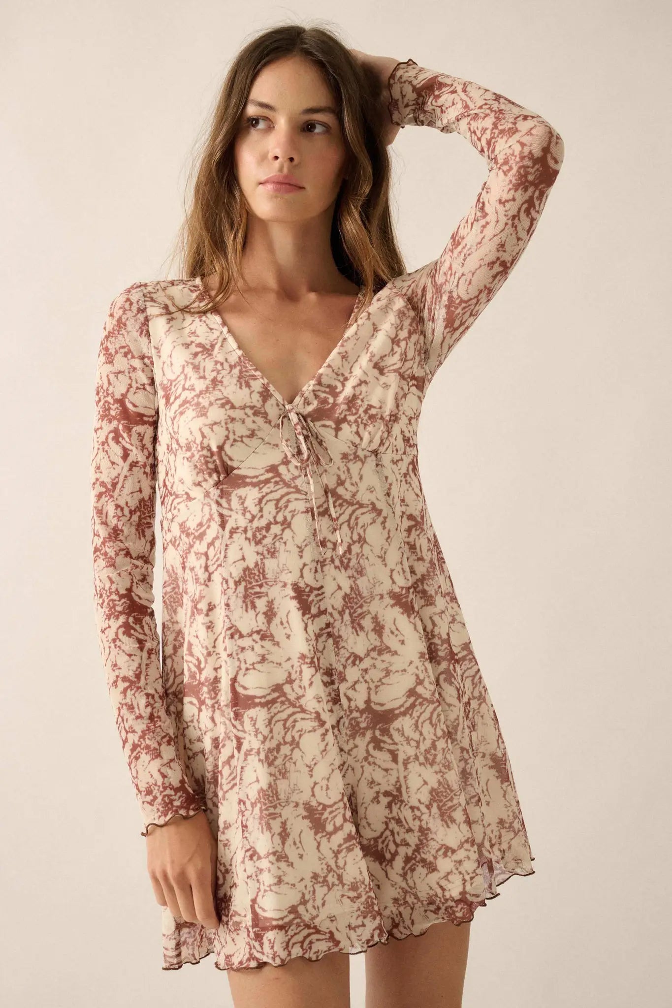 Rare Roses Floral-Print Mesh V-Neck Romper