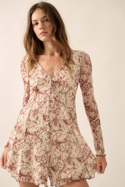 Rare Roses Floral-Print Mesh V-Neck Romper