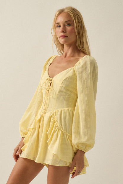 Life Is Sweet Striped Ruffle Tie-Front Romper