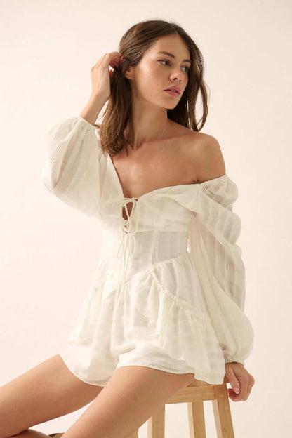 Life Is Sweet Striped Ruffle Tie-Front Romper